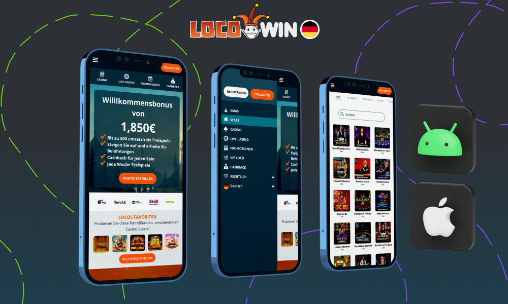 Die optimierte Locowin-App bietet deutschen Spielern Tausende Slots und Live-Spiele